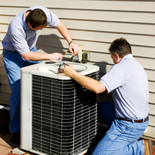 Two man installing an air condition